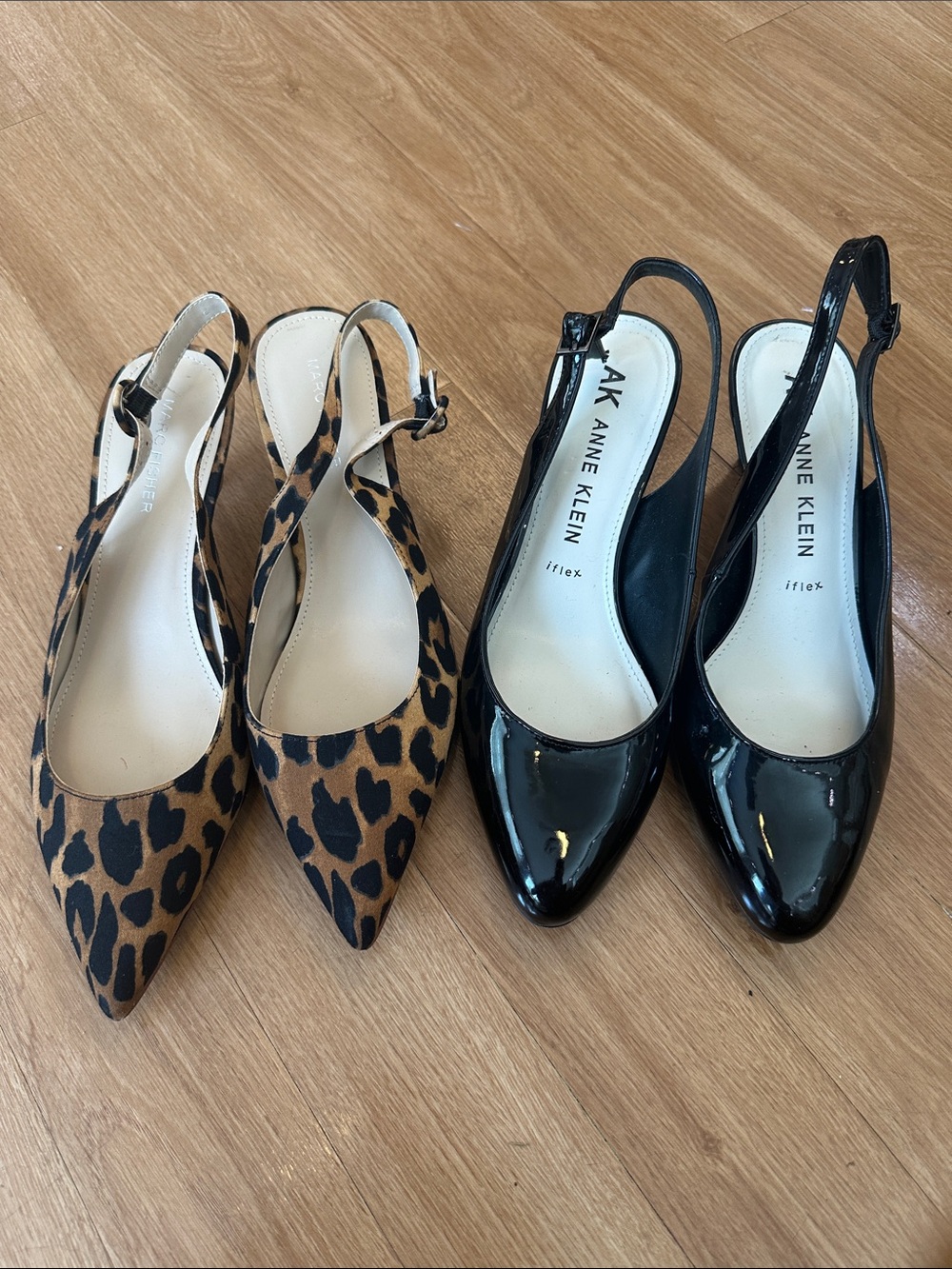 Anne Klein Black Patent Slingback & Leopard Print Mules